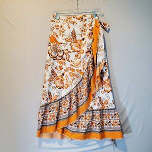 Sason Curve Women Wrap Maxi Skirt 3XL Fall Wallpaper Floral Ruffle Balletcore